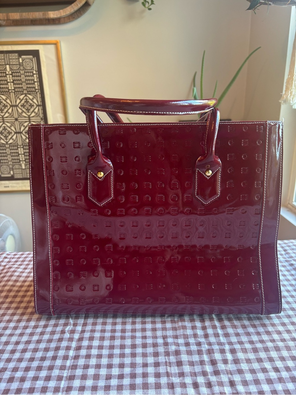 Arcadia Glossy Patent Leather Bag in Burgundy Genuine Leather Made in Italy